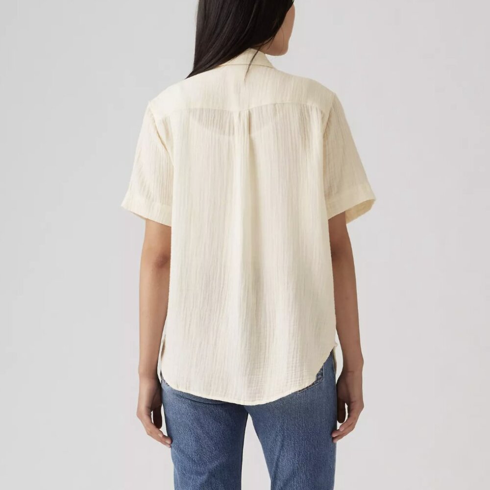 Darlene Short-Sleeve Button Down Shirt Cotton Gauze Cream Size M - Picture 4 of 7